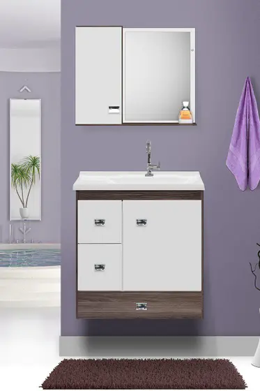 Armario - Conjunto para Banheiro - 60cm Suspenso - Malbec/Amendoa/Branco - Fabribam