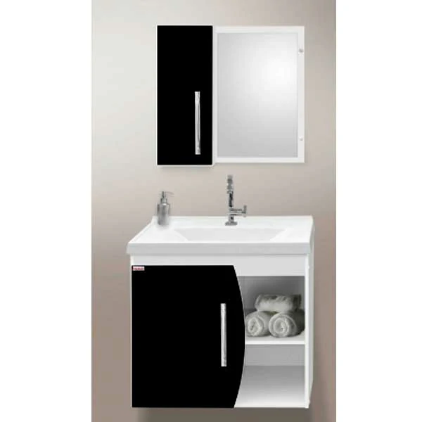 Armario - Conjunto para Banheiro - Acordes Suspenso 60cm - Branco/Preto - Fabribam