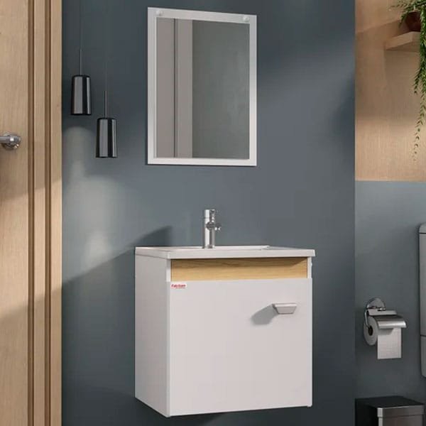 Armário de Banheiro Suspenso com Espelheira Fabribam 40cm Nogal/Branco