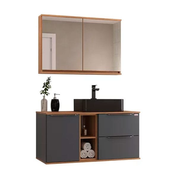 Armário Fabribam 1 metro Suspenso e com Espelheira /Gabriela cor Chumbo