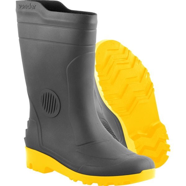 Bota de PVC preta com solado amarelo Vonder